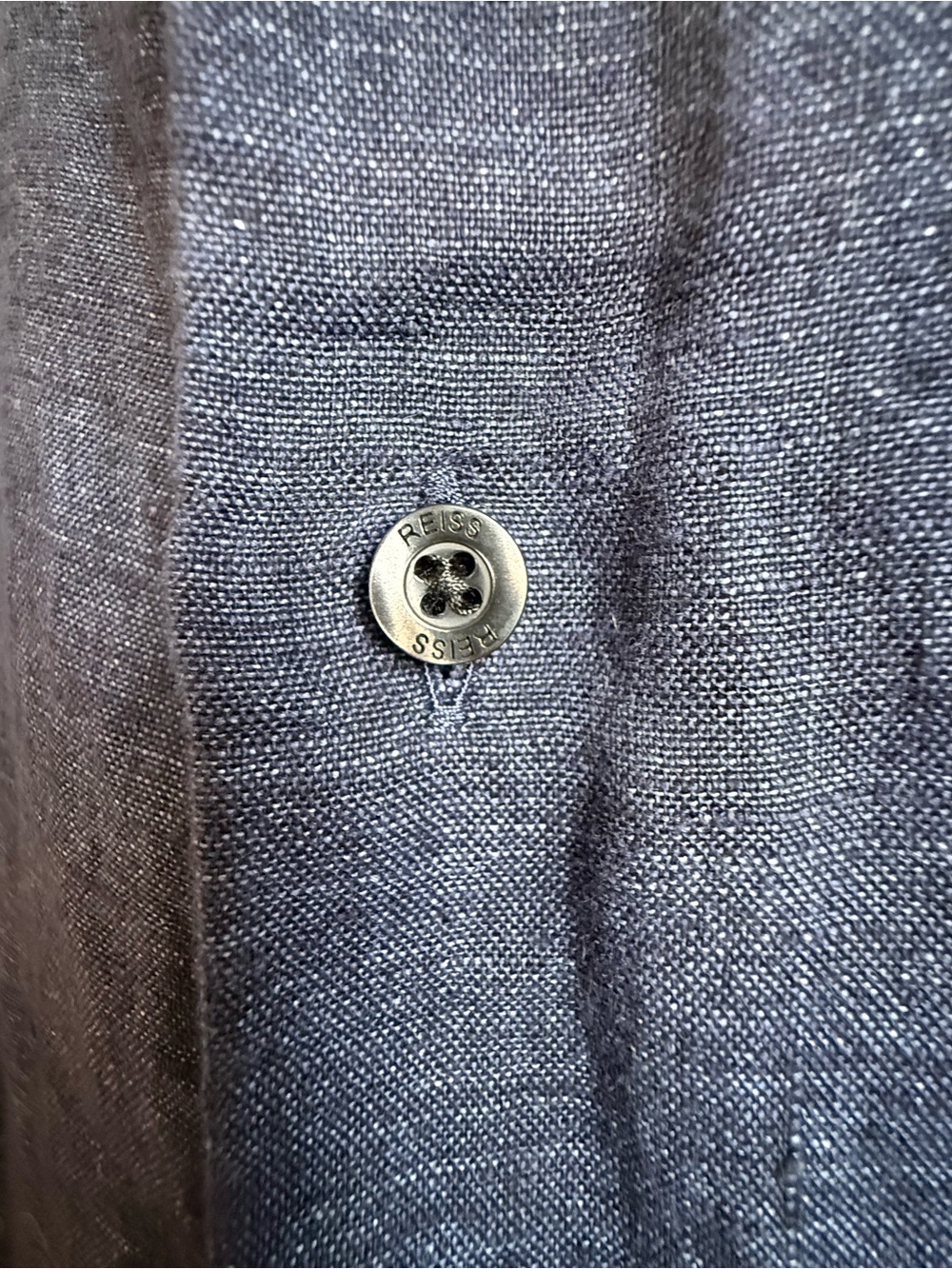 REISS Navy Blue 100% Linen Ruban | Button-Down Shirt XS - Picture 7 of 8